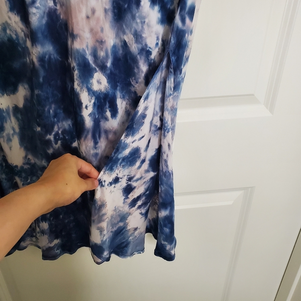 Young Fabulous & Broke Felicity Blue Tie Dye Print Satin Midi Skirt - Picture 7 of 9